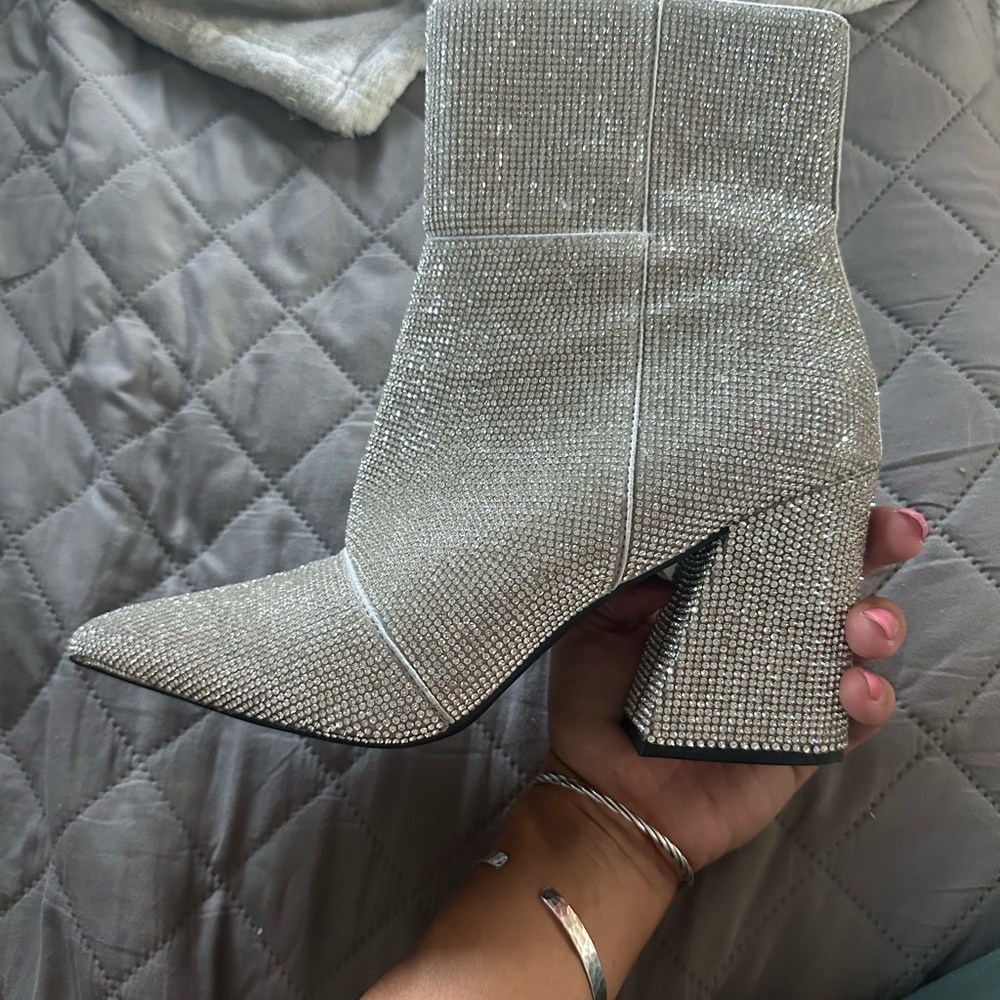 Madden Girl Sparkling Silver Heeled Boots